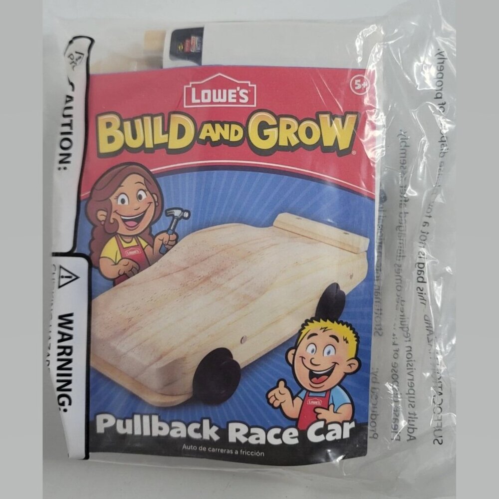 Pullback Race Car NEW Lowes Build and Grow Wood Toy Set Kit Kids KIY Vehicle